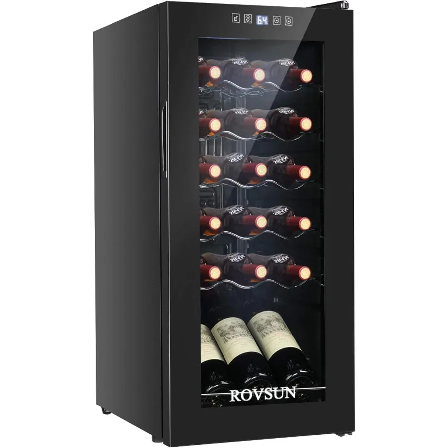 

18 Bottle Freestanding Compressor Wine Fridge with Digital Temperature Control and Double-Layer Glass Door for Red Wine White W