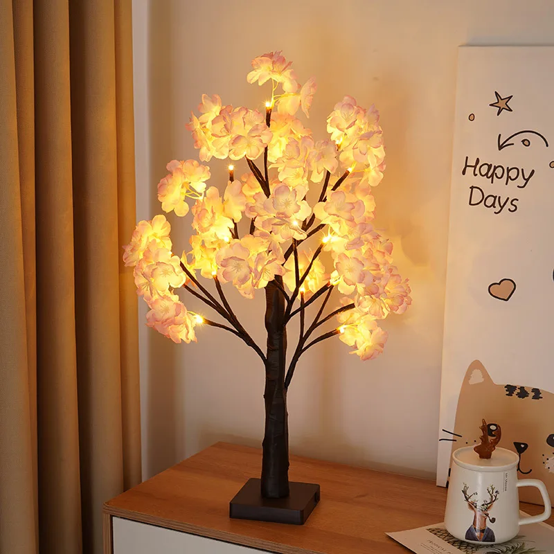 

60cm Artificial Cherry Blossoms Tree Lamp 24LED Sakura Flower Night Lights Christmas Party DIY Wedding Home Table Decoration