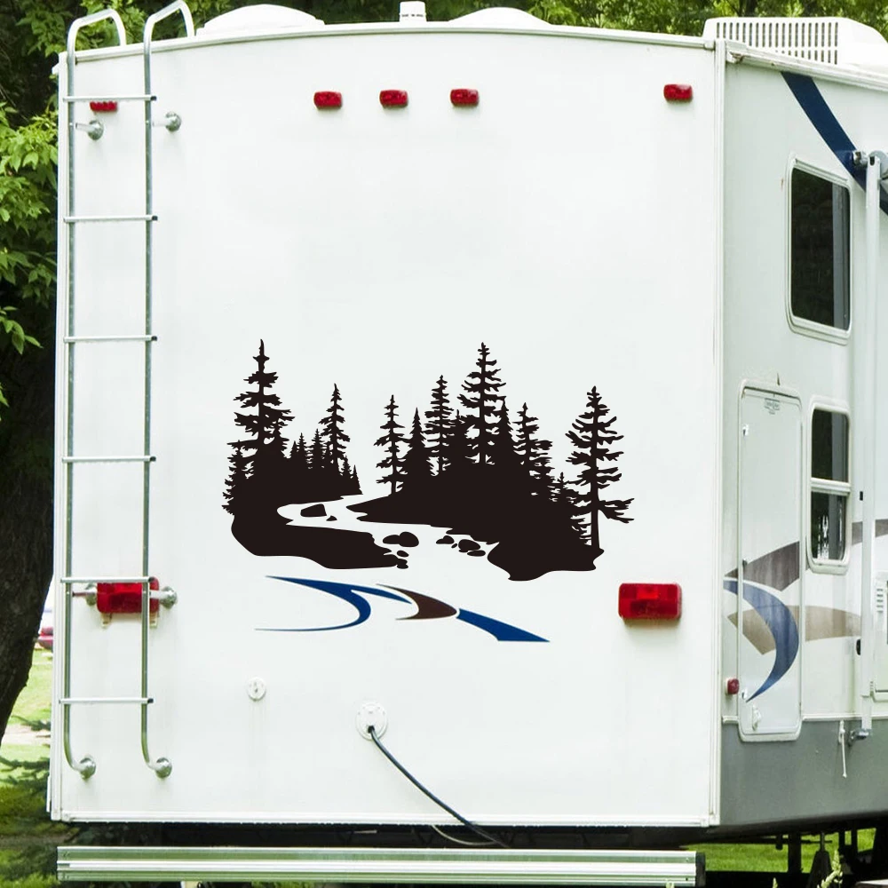Large  Original River and Trees Landscape Camper RV Car Sticker Decal Mountain Forest Landscape Trailer Motorhome Caravan Decor view 3