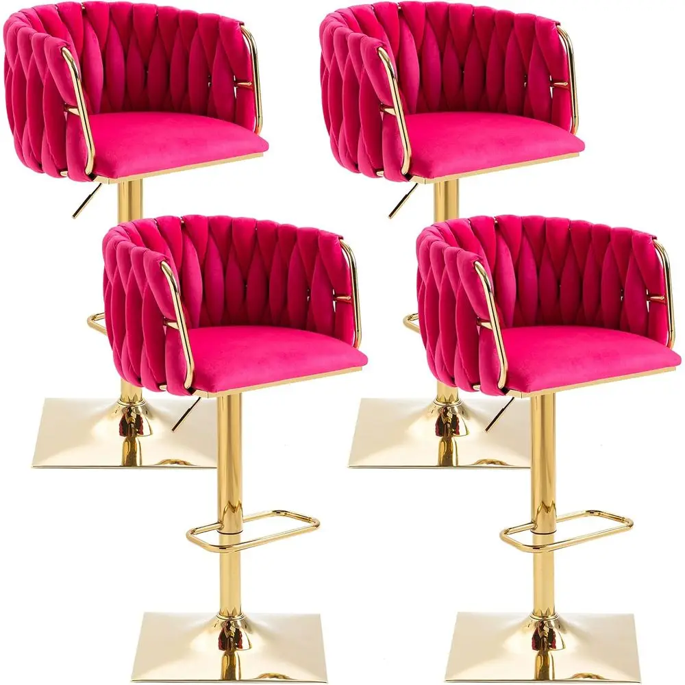 

Handwoven Velvet Swivel Bar Stools Set of 4, Comfortable Adjustable Counter Height, Gold Square Base, Ideal for Kitchen Island,