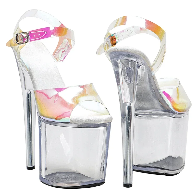 Leecabe 8Inch/20cm Clear Platform variegatie pvc bovenste Sandalen party Hoge Hakken Schoenen Paaldansschoenen