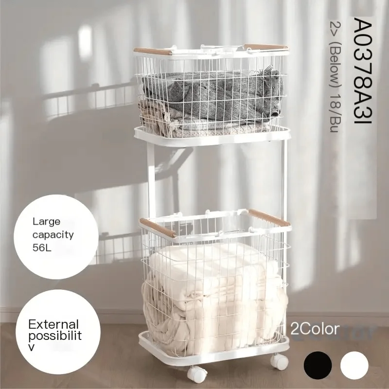 for Laundry Room, Bathroom & Bedroom Self-Standing Laundry Basket with Compartments & Wheels - Rolling Hamper Organizer