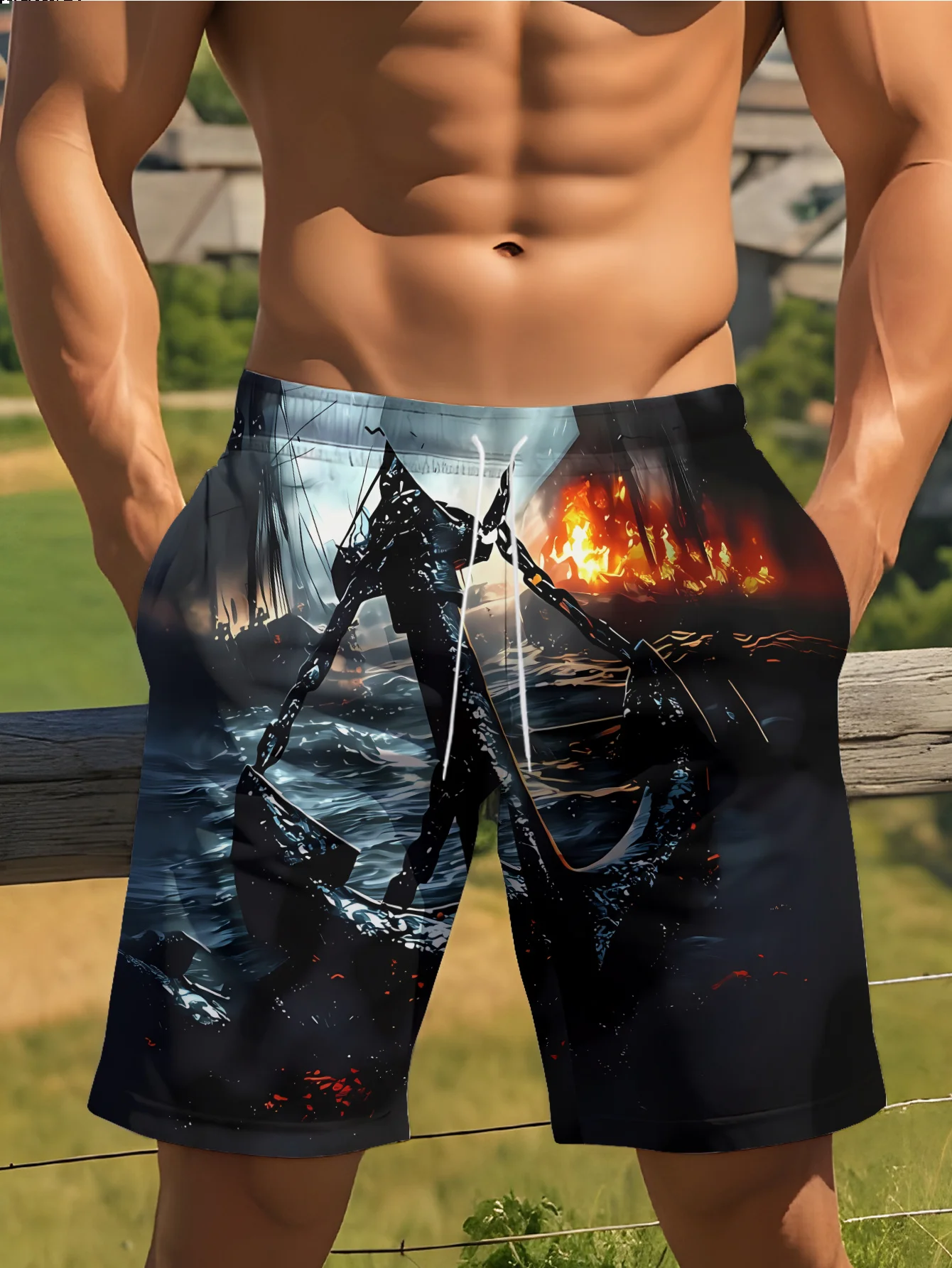Mens Funny Surprised Cat Print Quick Dry Drawstring Waist Beach Shorts Swim Trunks 2026