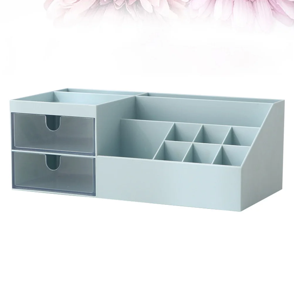 Desktop Storage Box with Compartments Drawer Style Space-saving Plastic Case Stylish Sundries Organizer (Blue)