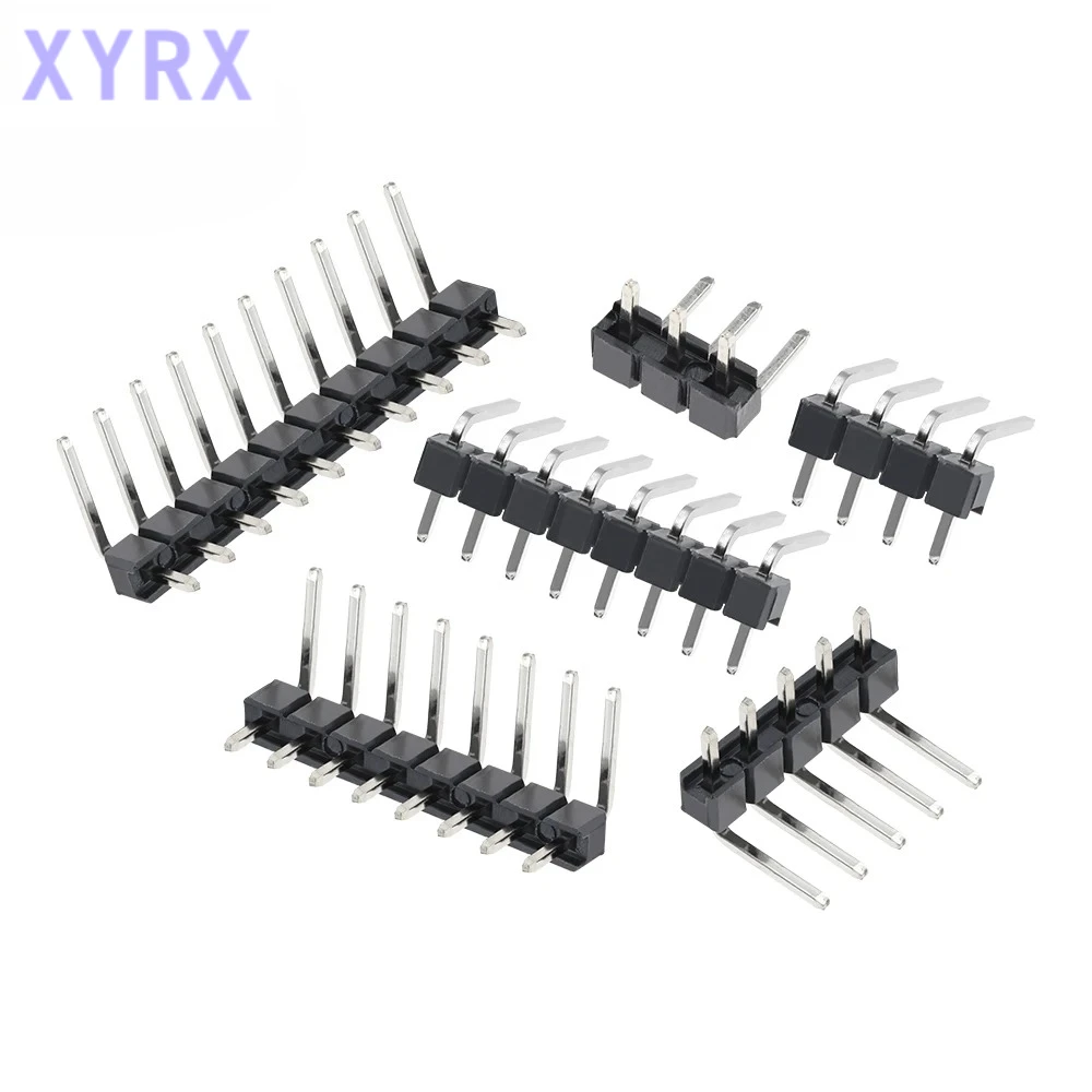 Connector Socket 2.54mm Pitch Strip 1X/2/3/4/5/6/8/10/40 Pin Single Row Right Angle Male Pin Header 3P/4P/6P/8P/20P/40Pin
