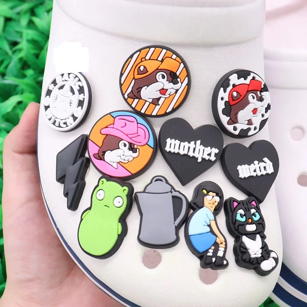 New Arrival 1pcs PVC Cartoon Shoe Charms Wristbands Rabbit Girl Cat Lightning Mother Hole Slipper Decoration Shoe Accessories