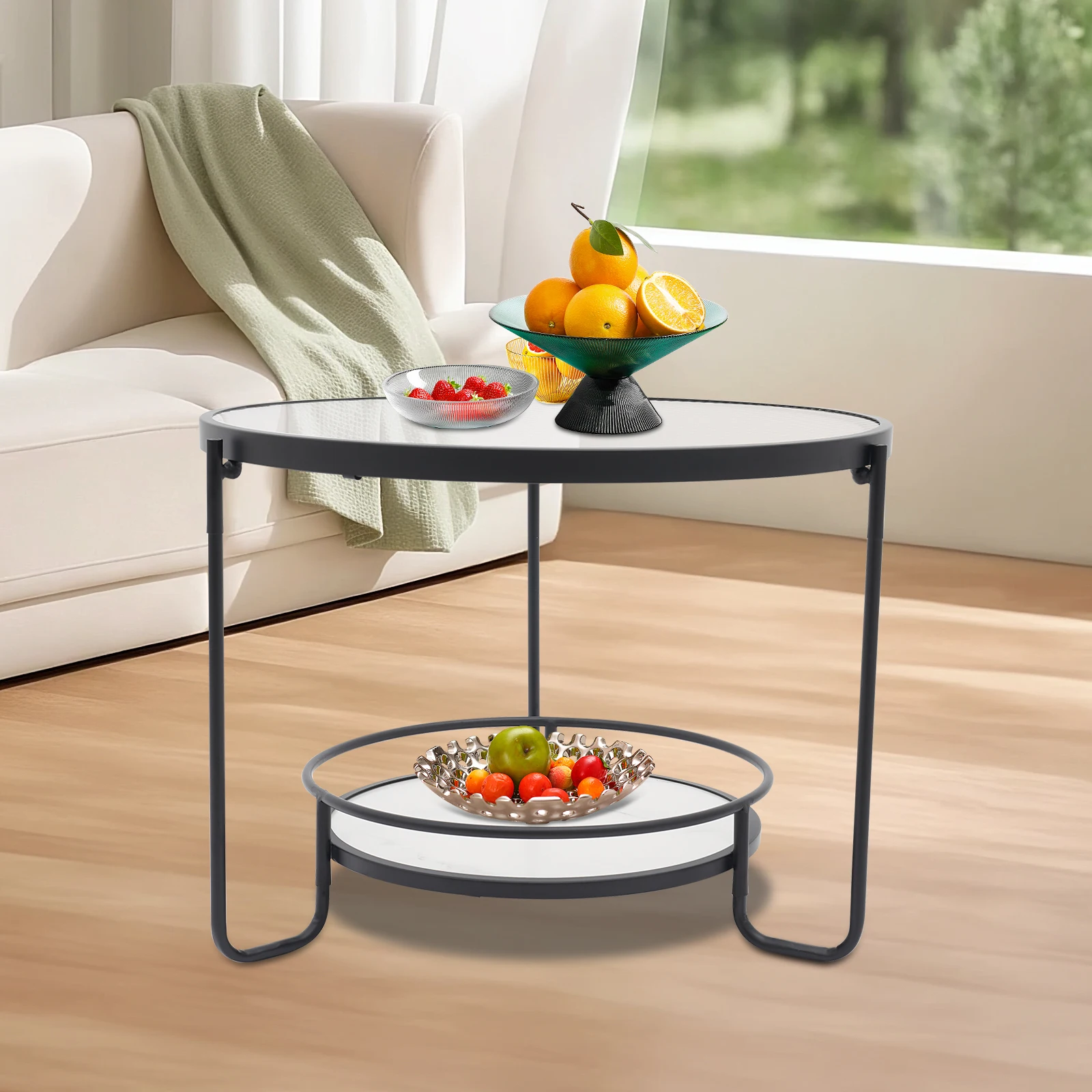 2 Tiers Modern Side Table Round Side Table Round Coffee Table