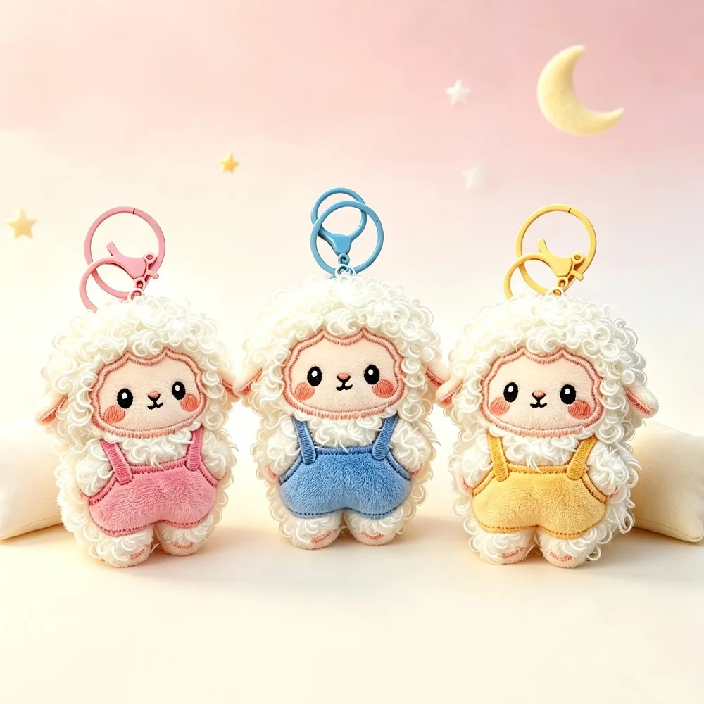 Cute Curly Lamb Keychain Colorful Key Ring Cartoon Sheep Bag Pendant With Overalls Kawaii Backpack Charms Decor Women Gift