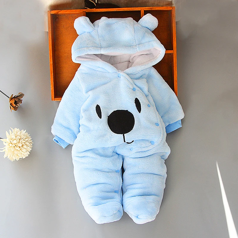 Infant Hooded Footie Romper with Snap Closure and Cozy Fleece Lining Adorable Winter Snowsuit with Fun Print Design Warm