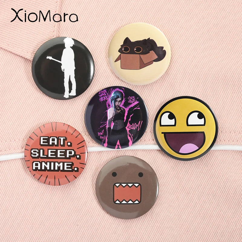 Anime-Charaktere, Dämon, Weißblech, Knopf, Eat Sleep, Anime-Cartoon, runde Symbole, Sammlung, Brosche, Abzeichen, Schmuck, Geschenk für Freunde
