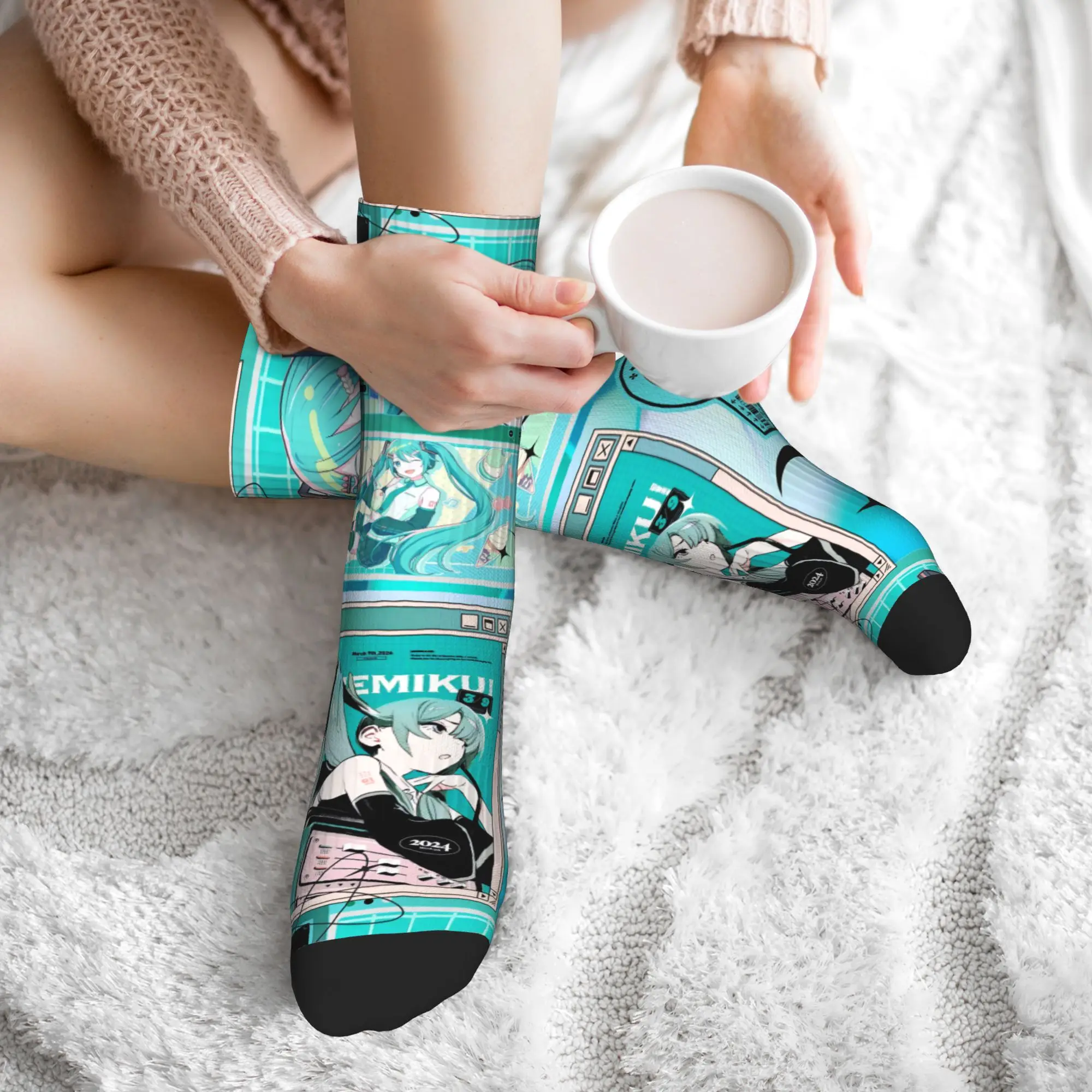 애니메이션 하츠네 미쿠 양말 남성 여성 따뜻한 패션 크루 양말