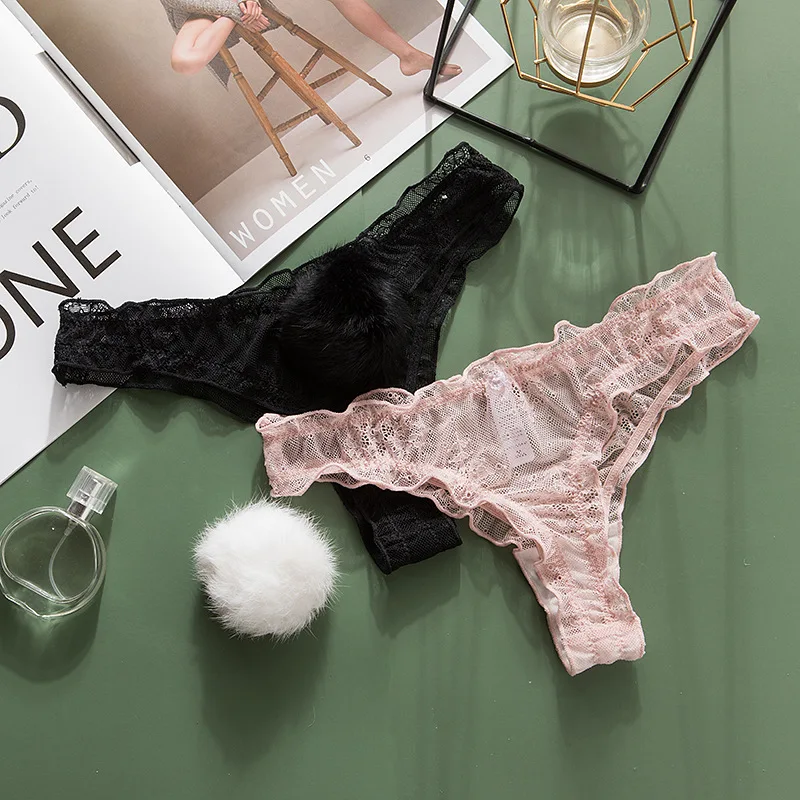 女性用レースメッシュコットンTバックショーツセクシーラビットテールウエスト女性用下着パンティーランジェリーヴィンテージランジェリー