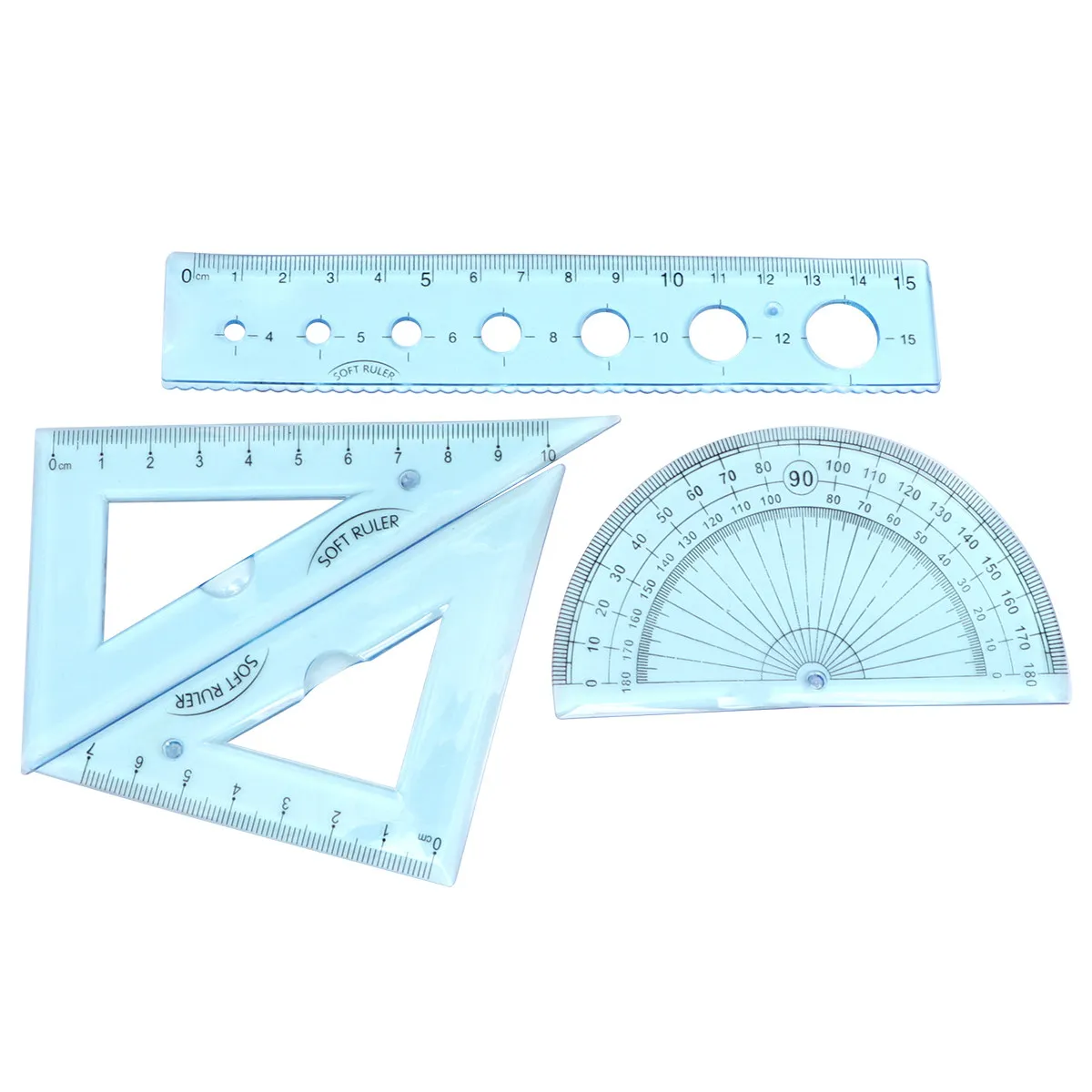4Pcs Plastic Premium Bendable Rulers Set Flexible Tools Straight Triangle Protractor School Students Learning