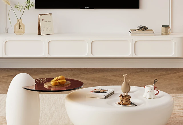 The combination of TV cabinets is simple and modern. The 2-meter TV cabinet has a big cat claw tea table.