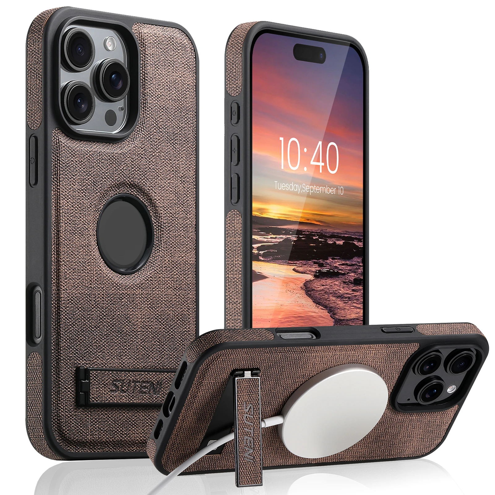 SUTENI Luxury PU Leather MagSafe Magnetic Wireless Charging Case Stand Phone Case For iPhone 16 Pro Max 15 Plus 14 13 12