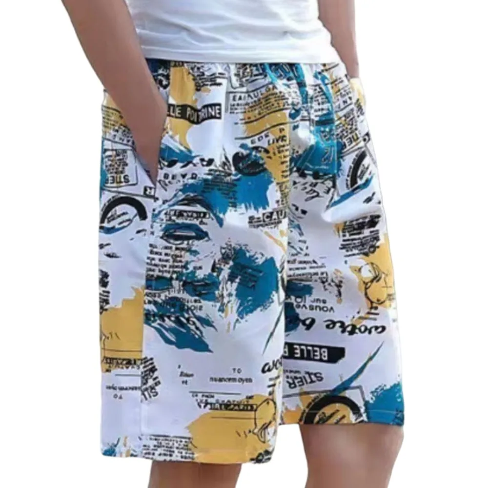 

Мужские пляжные брюки, свободные быстросохнущие дрейфующие мужские большие брюки с пятью точками серфинга, повседневные шорты средней длины с принтом