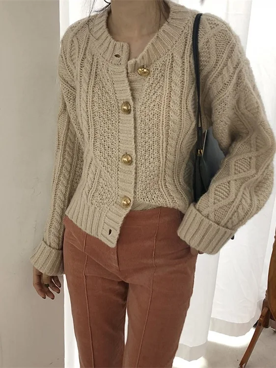 

Ретро-кардиган женский вязаный утепленный, осенне-зимний, новый, свободный, крупной вязки, для женщин