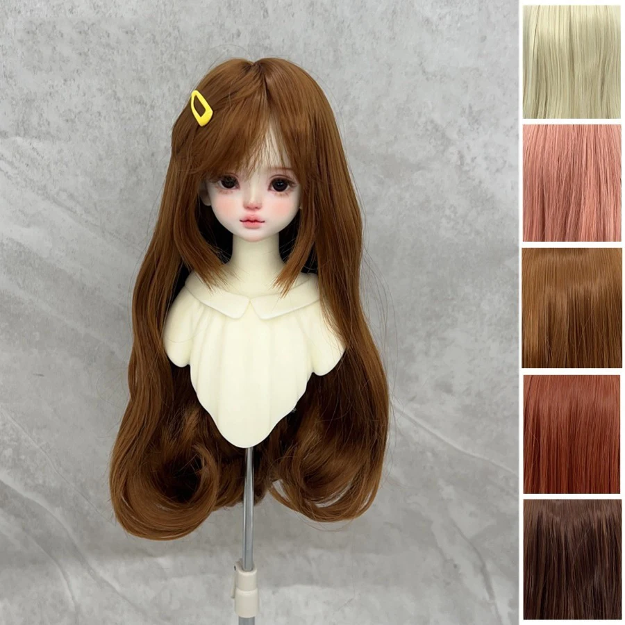BJD/SD Doll Wig Inner Button Bangs Soft Silk Long Hair Wig Cover 3/4/6 Points for DIY 2D Doll Girl Diy Makeup Accessories