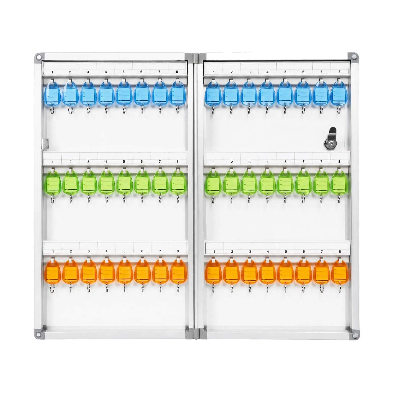 Wall Mounted Key Storage Cabinet with Lock and Key Tags Aluminum Alloy Frame for Secure Access Control in Facilities