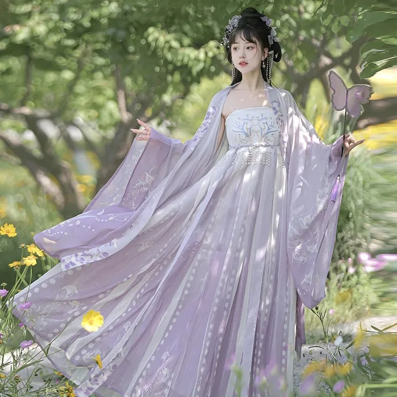 

Новая женская юбка Super Fairy Hanfu Wisteria Daily Tang Style Hezi, комплект с широкими рукавами, рубашка с большими рукавами, национальный стиль, фиолетовый