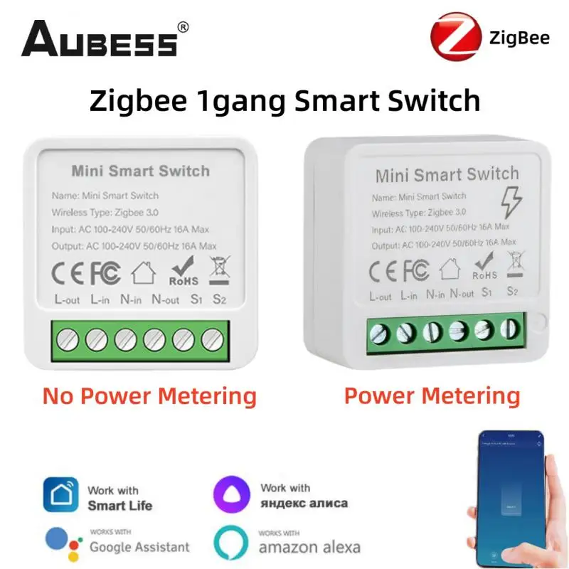 Tuya Zigbee 16A Mini Smart Switch With Power Monitor 1gang Two way Smart Life Wireless Remote Control Support Alice Alexa Google