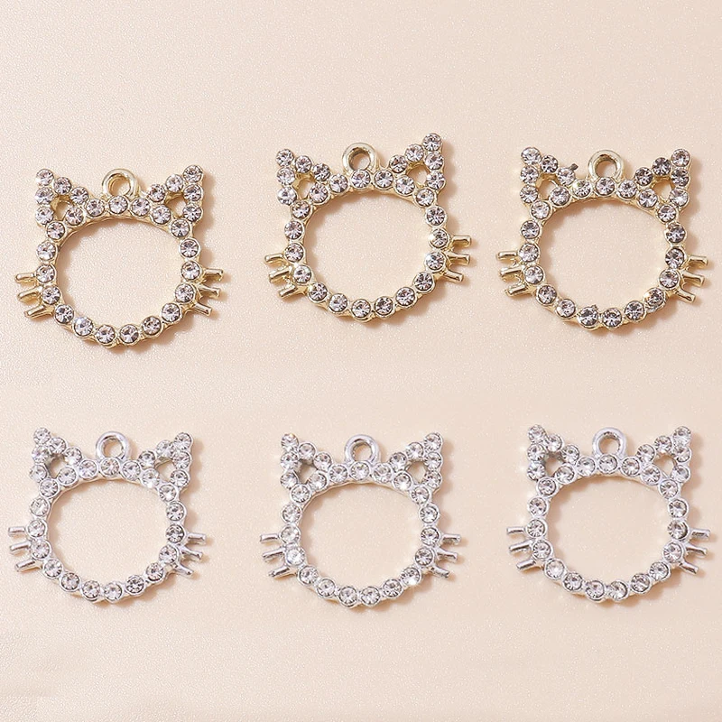 Leslie 10 Stück niedliche Anhänger, zarte Kristall-Katzenanhänger für Ohrringe, Armbänder, Halsketten, DIY-Schmuckherstellung, Zubehör, handgefertigt – Detail 1