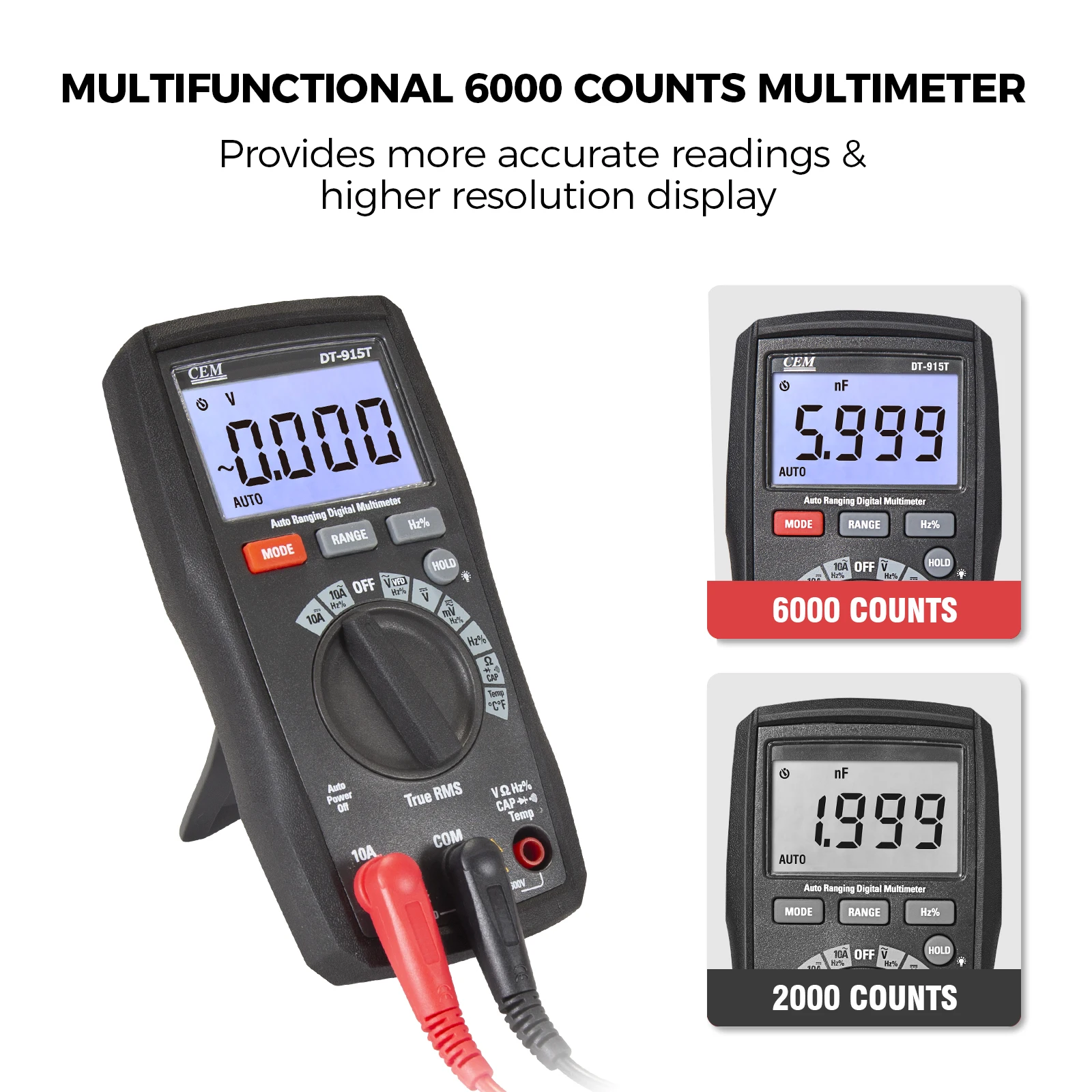 CEM DT-915T nuovo palmare 6000 conteggi VFD AC DC Tester multimetro digitale di tensione e corrente