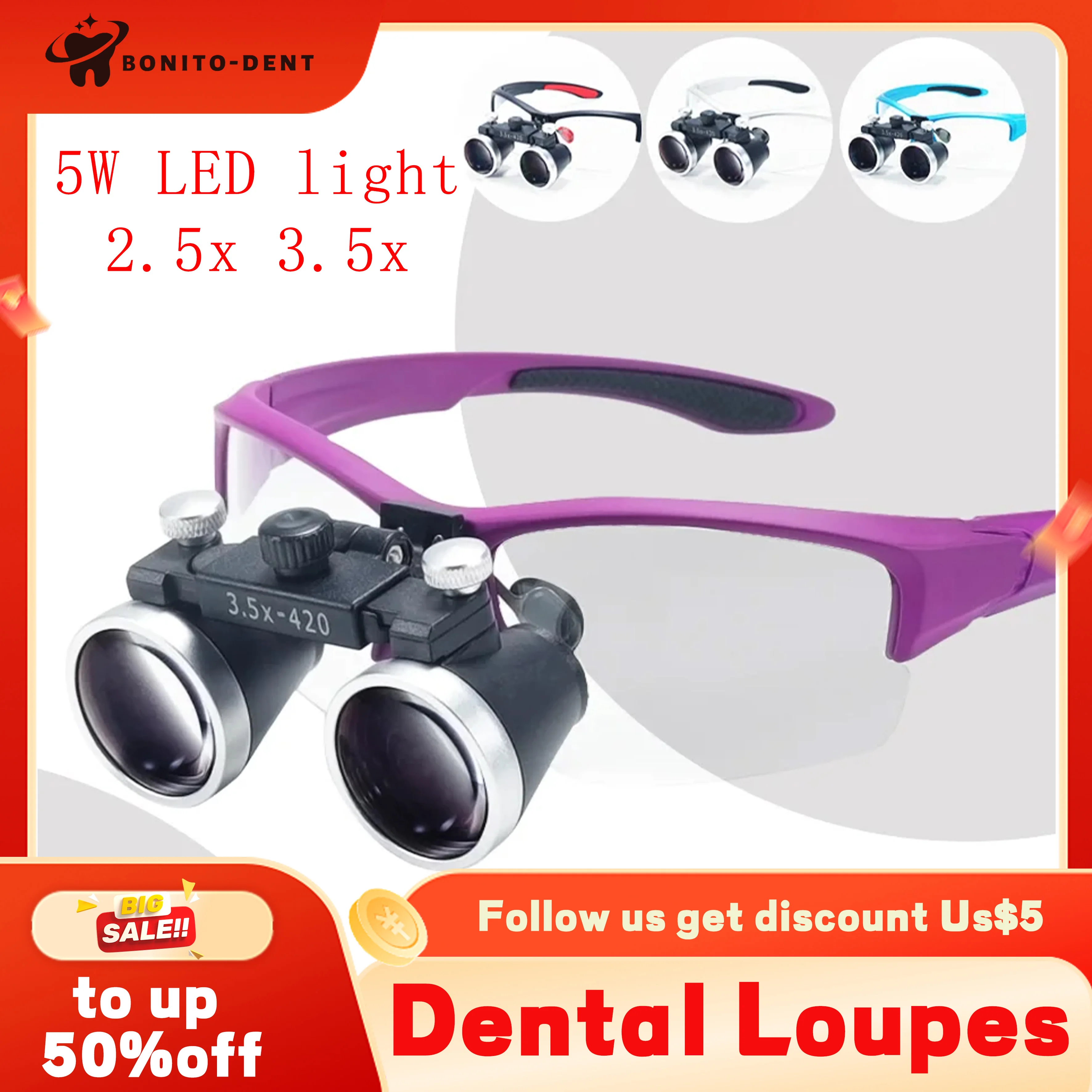 Dental Loupes 3.5x2.5x 320-420mm Goggles Lab Medical Magnifier Dentists Surgical Optical Lens Magnifying Glass Colorful Deasin