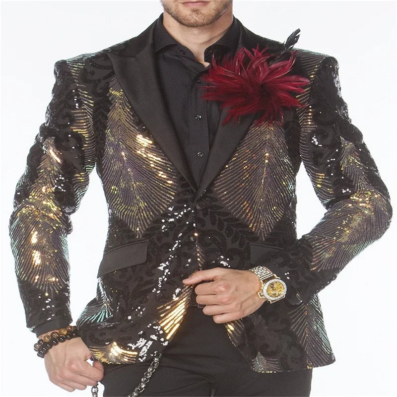 Costumes de luxe à paillettes pour hommes, Blazer, veste de Tuxedos de mariage sur mesure, tenue de bal formelle, 1 pièce