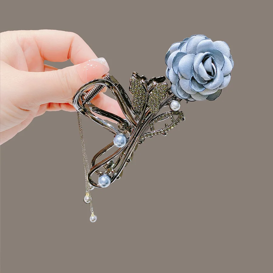 

Fashion Rose Flowers Hair Claws Women elegant fabric flower ponytail clip delicate tassel butterfly headdress accessories gift