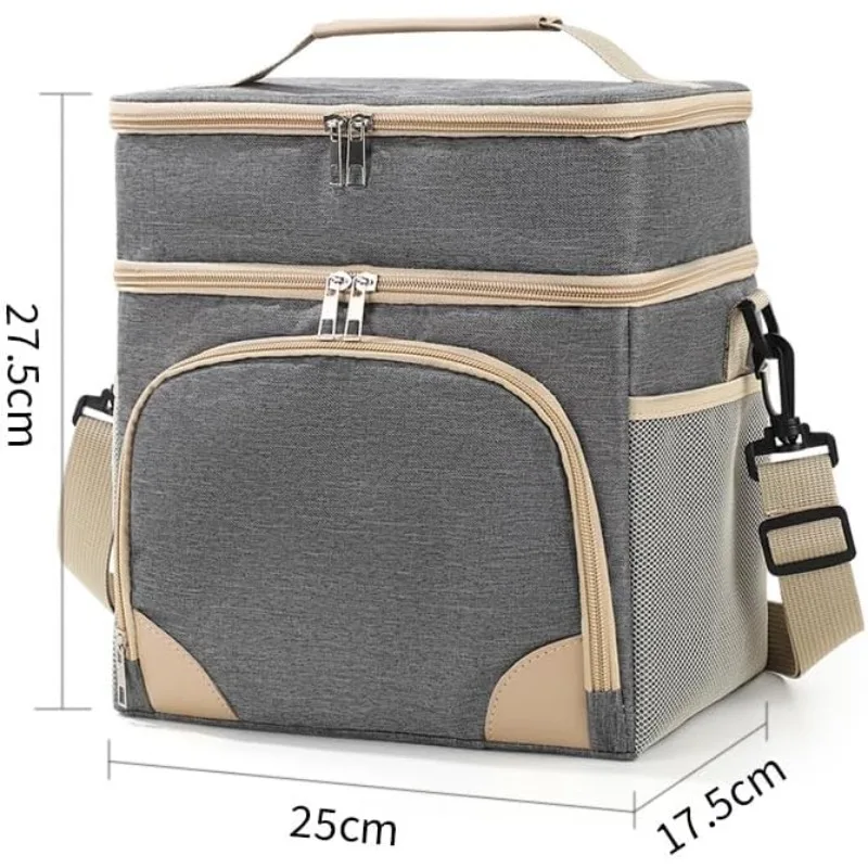Lunchbox mit zwei Fächern, isolierte Lunch-Tragetasche, große, auslaufsichere, weiche Kühltasche für Arbeit, Picknick, Reisen – Detail 5