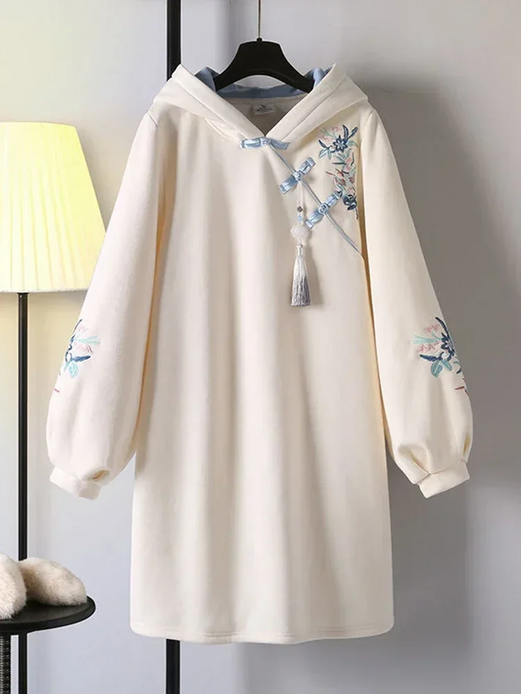 Women's Autumn Winter Elegant Chinese Style High Street Improved Han Elements New2026 Halloween Hooded Stitching Hoody Dress