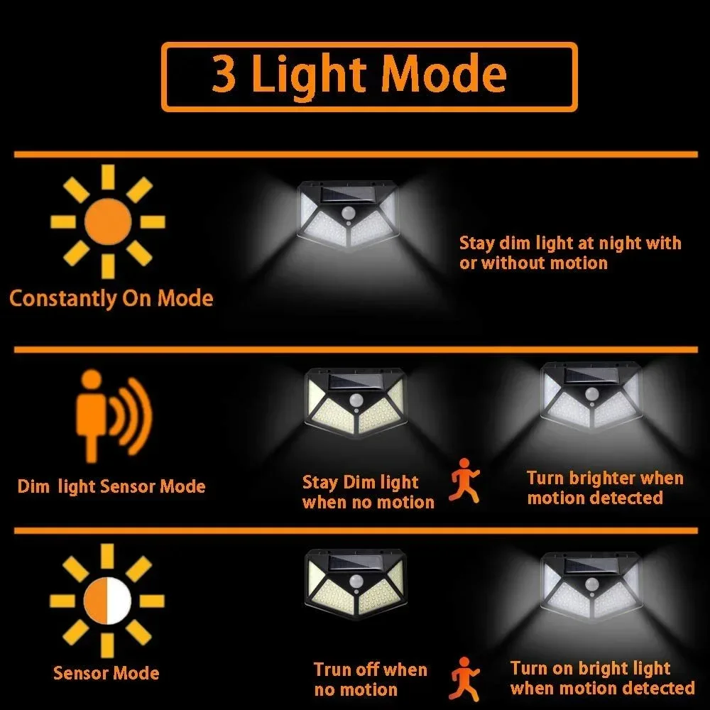 2/4/6PCS 100 LED Wall Lights Outdoor Solar Lamp PIR Motion Sensor Solar Powered Sunlight Street Light for Garden Decoration
