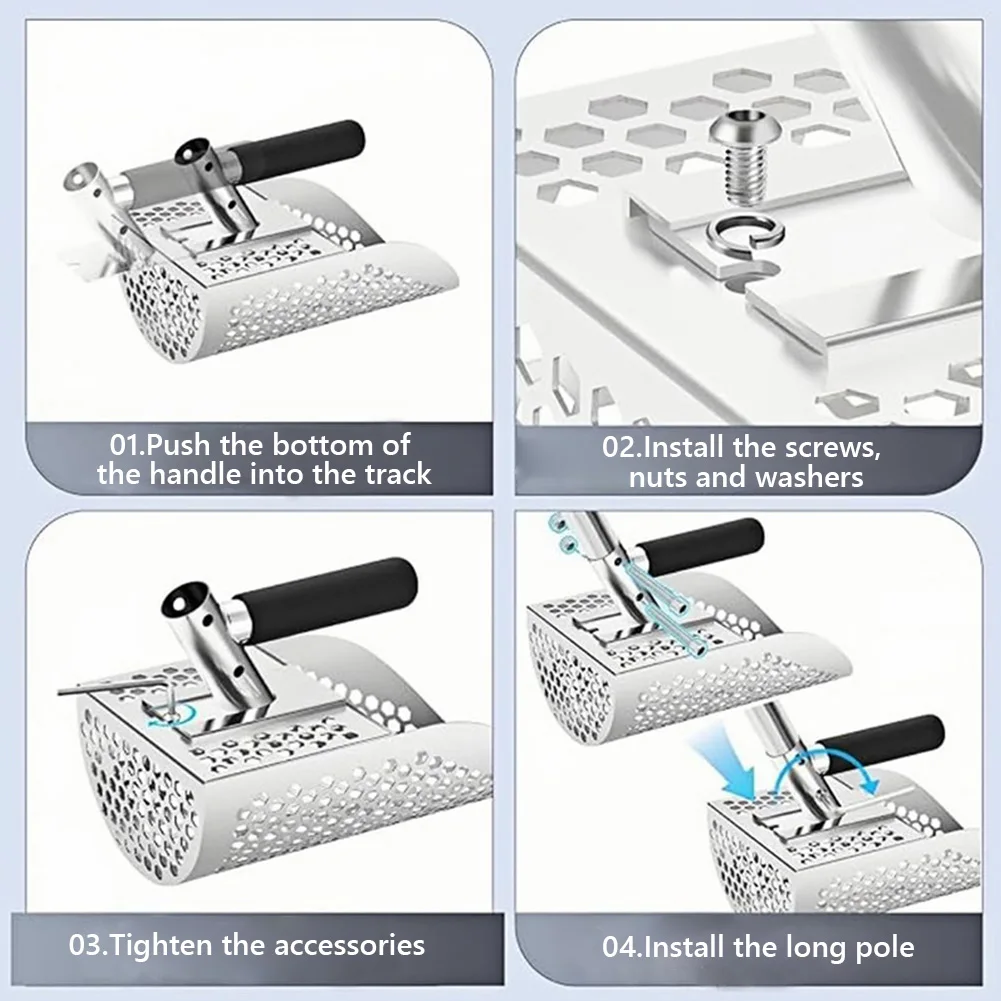 

Stainless Steel Sand Scoop Sand Sifter Shovel Adjustable Length Handle Metal Detecting Tool Multi-Function for Treasure Hunting