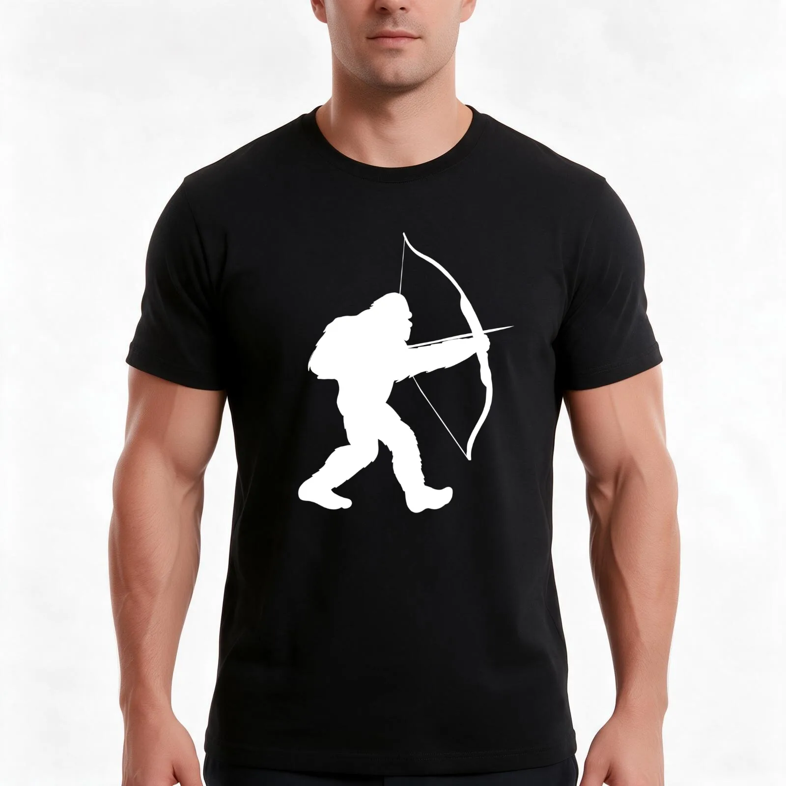 Traditional Archery Bigfoot Recurve Bow T-Shirt, Summer Casual Cotton Tee, Oversized Streetwear Tops, Vintage Graphic Print
