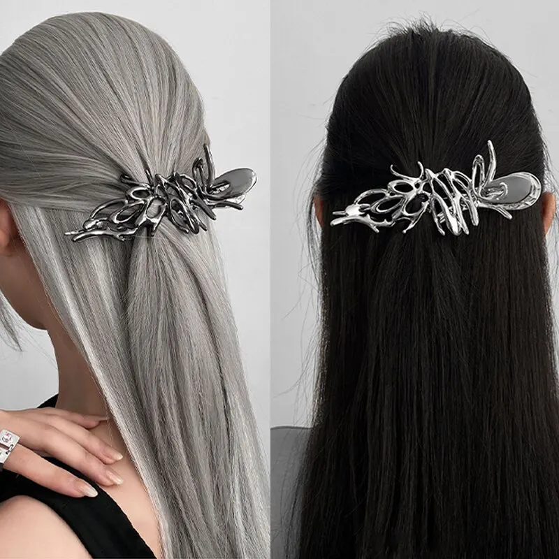 Frauen clip große Metall Haar Klaue Clips Persönlichkeit rutsch feste Silber Kiefer Haarklemmen für Frauen stark halten Haar