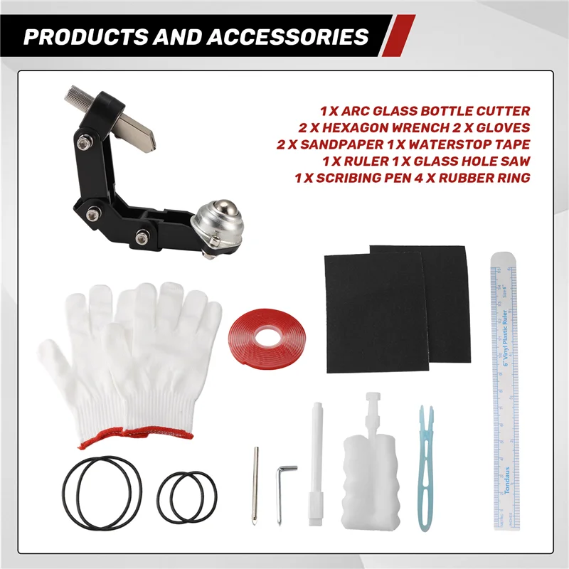 A26F-Arc Glass Bottle Cutter DIY Tool Portable Quick Glass Cutting Kit,Square & Round Bottle Cutting Machine With Accessories
