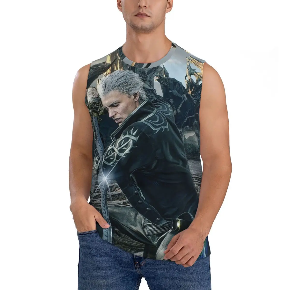 Vergil From The Devil May Cry Seri Men Sleeveless Tank Tops Quick Dry Breathable Gym Fitness Running Summer Casual Sport Vest
