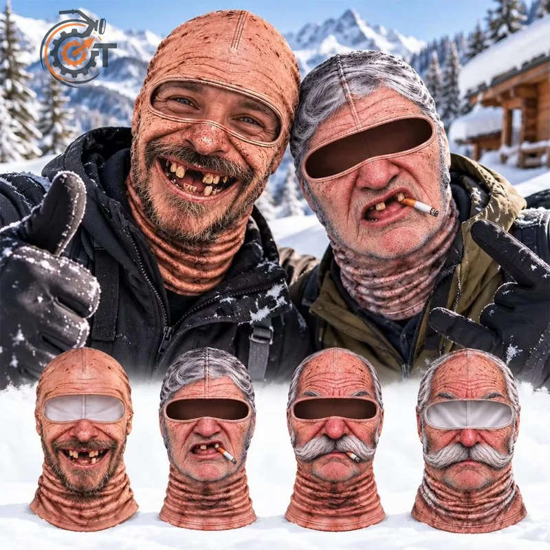 3D Stretch White Mustache Novelty Headwear Face Printed Old Man Balaclava Full Coverage Breathable Eye Hole Winter Mask Cover