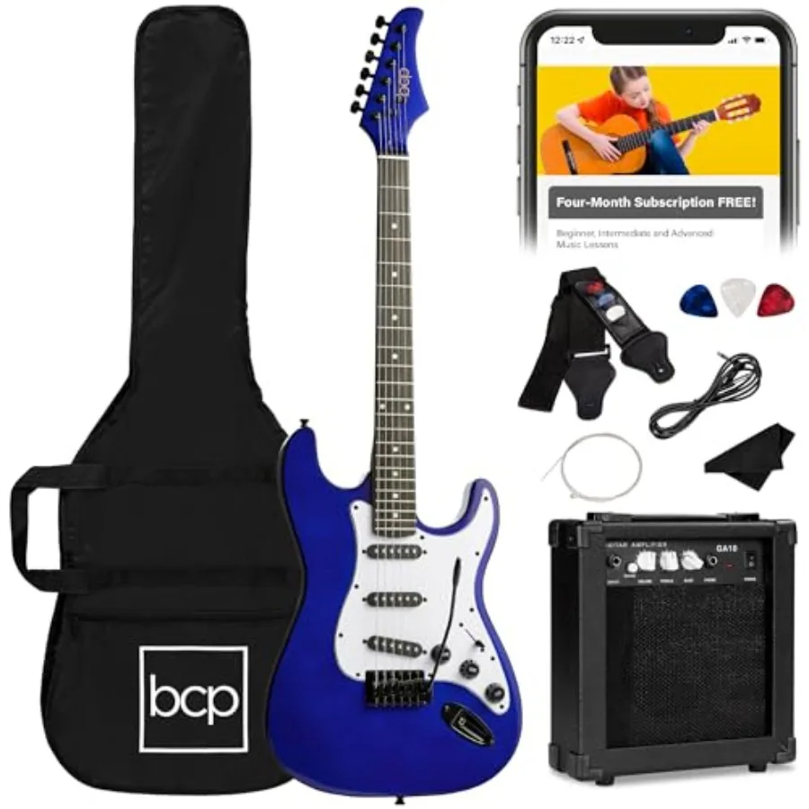 Full Size Beginner Electric Guitar Starter Kit for Practice and Learning: Alder Body, Black Finish, Includes Gig Bag, Adjustabl