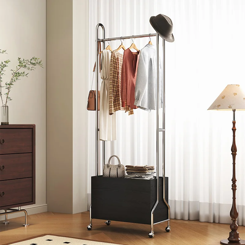 Minimalist mobile coat rack stainless steel hanger storage locker household metal clothing rack floor display rack