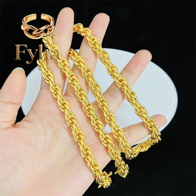 Fylia Jewelry  Luxury 24K real gold twine Dragon Head Necklace for men and women au9999 Quality gold twist chain Fashion accesso