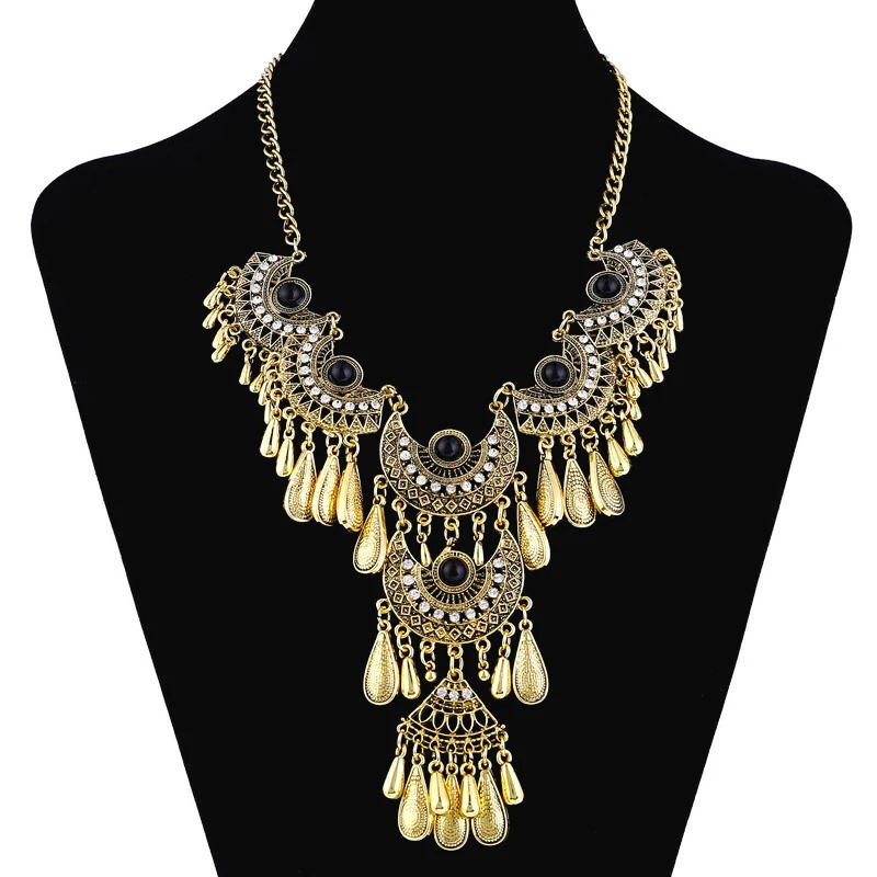 Fashion Ethnic Gypsy Bohemian Choker Necklace For Women Beads Drop Tassel Vintage Big Statement Collier Femme Party Jewelry
