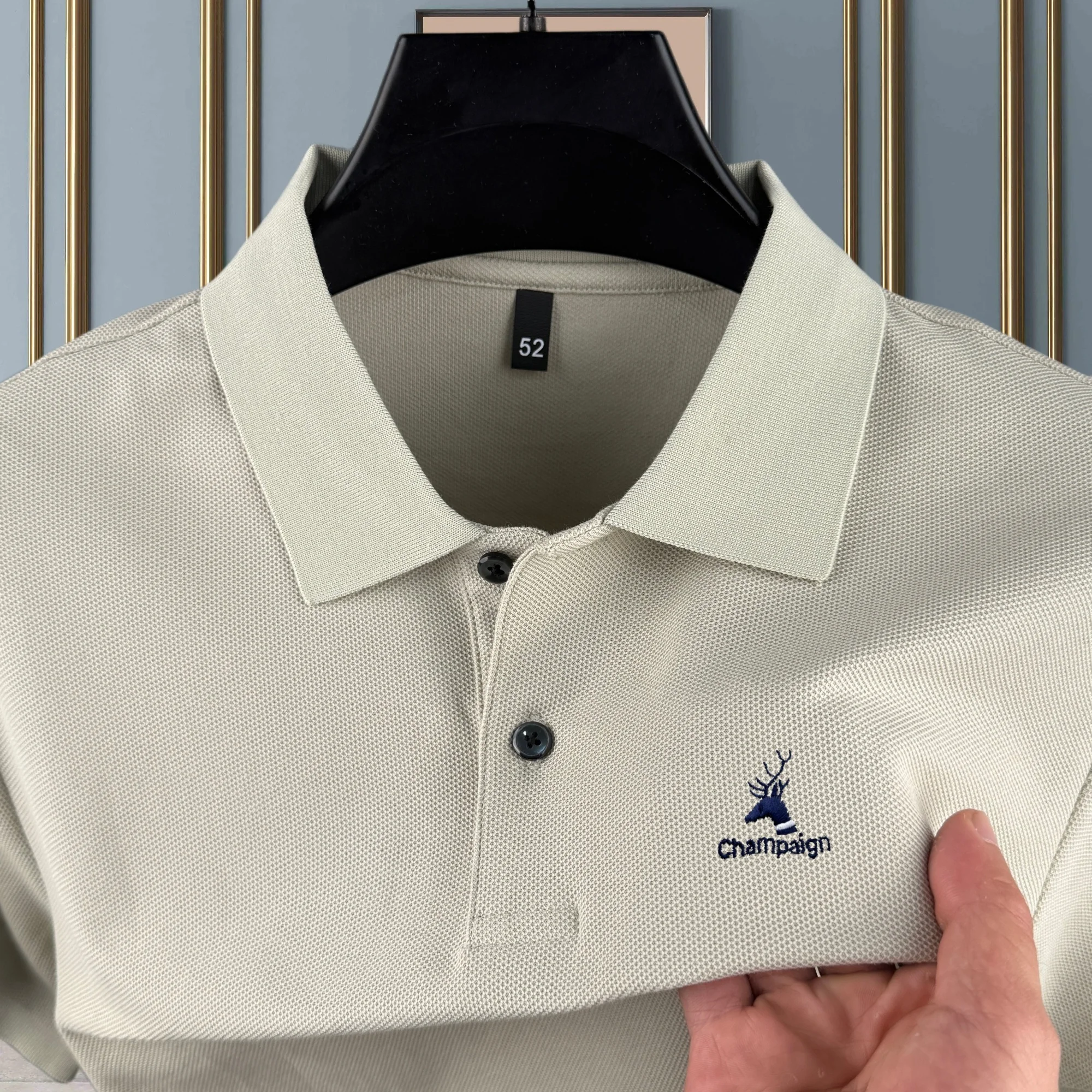 100% pure cotton high-end brand men's short sleeve polo shirt 2026 summer luxury fashion deer embroidery golf top casual T-shirt