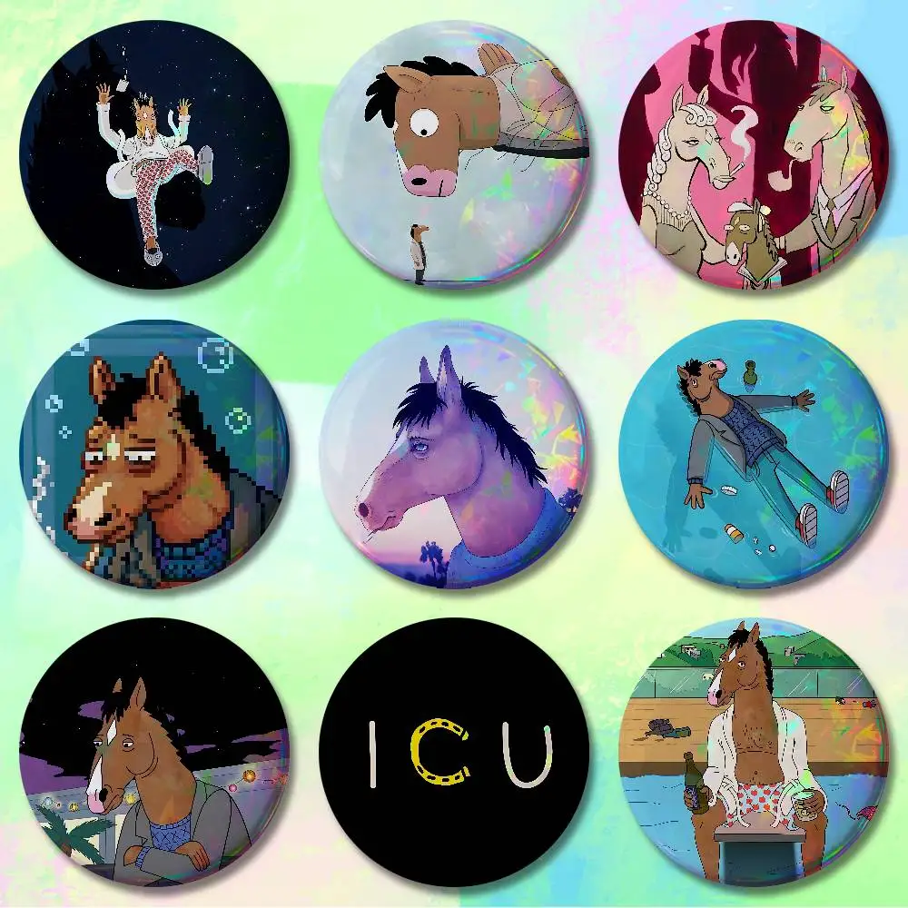 

B-BoJack H-Horsemans 58mm 44mm HD Print Brooch Badges Pretty Derby Round Display Brooches Lapel Pins