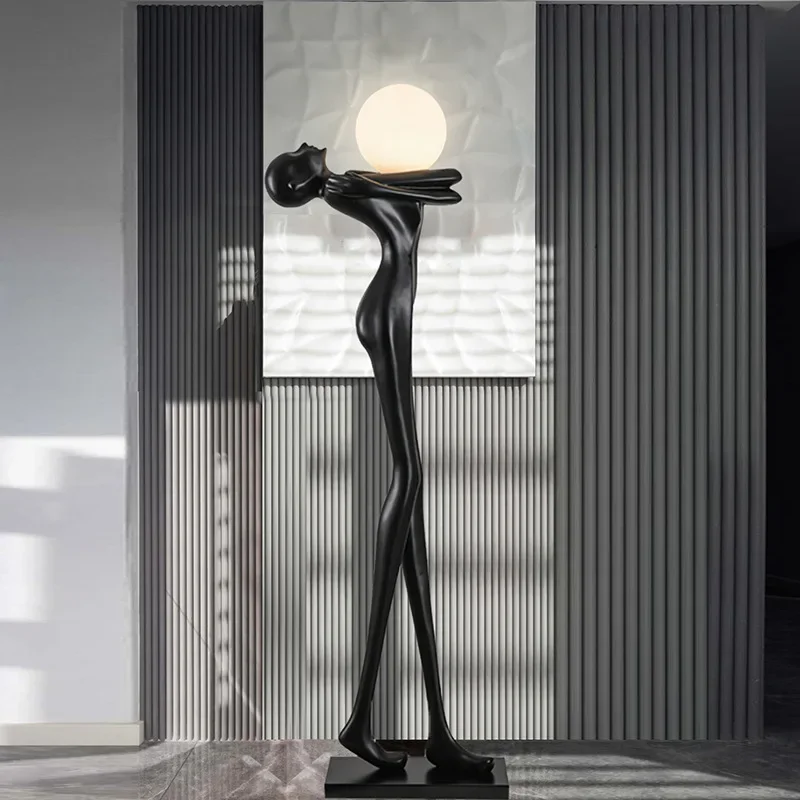 Creative designer of humanoid art sculpture holding ball floor lamp, hotel lobby exhibition hall, villa sales department