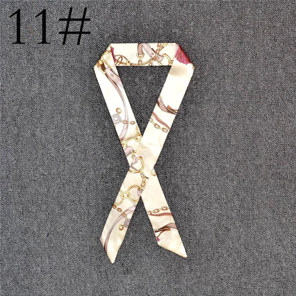 Fashion Color Printing Long Silk Scarf Women Ribbon Neckerchief Print 4cm Thin Narrow Scarves Bag Hair Band Ribbon Headscarve