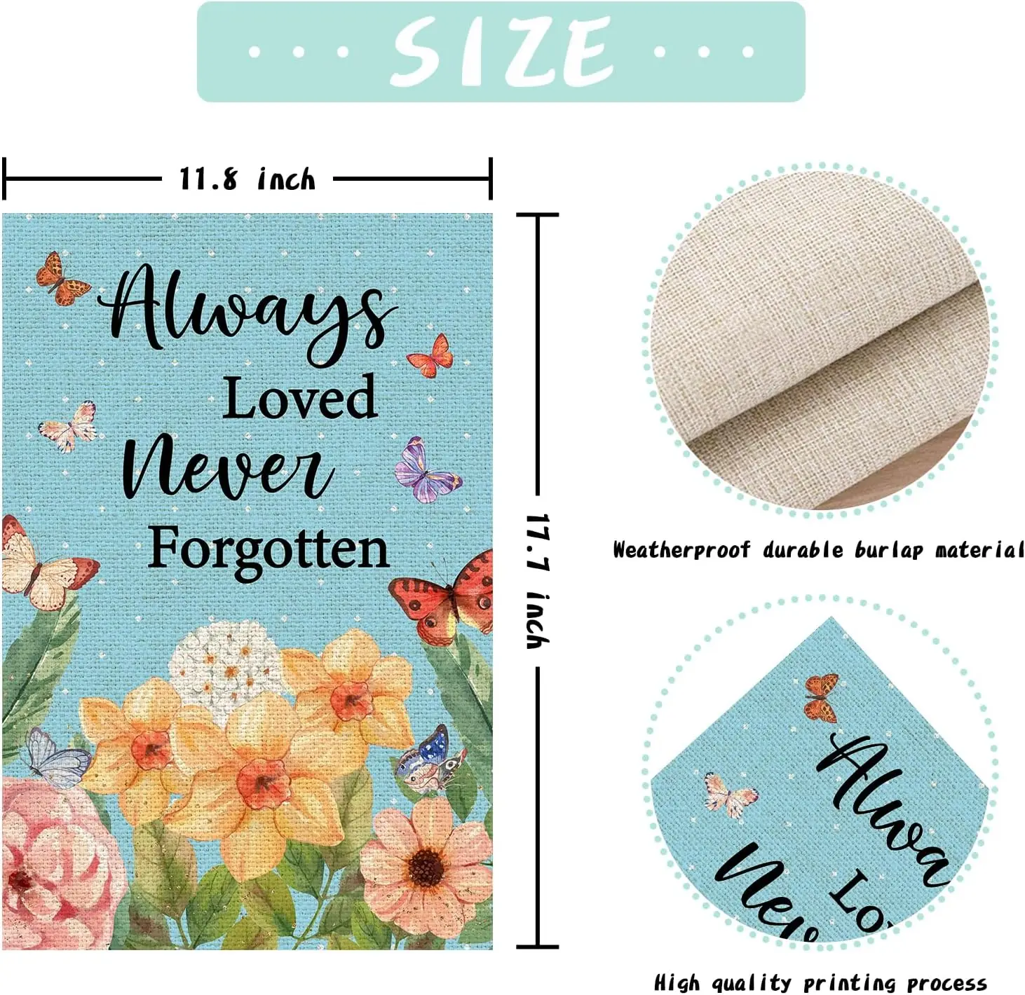 Always Loved Never Forgotten Garden Flag, Burlap Vertical Double Sided, Memorial Day Yard Sign, Floral Butterfly Flag for Ho yyi