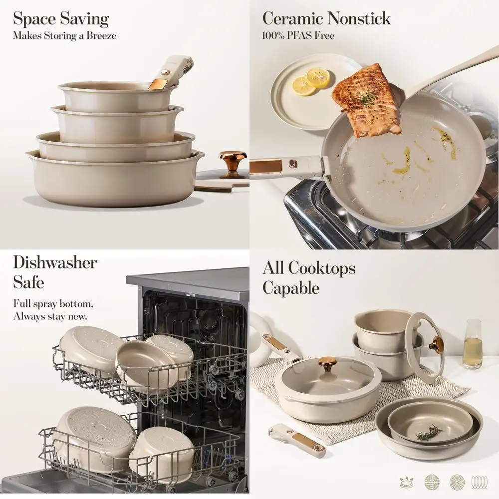 

Набор керамической посуды со съемной ручкой и антипригарным покрытием, 18 предметов, можно мыть в духовке и в посудомоечной машине, индукционная совместимость