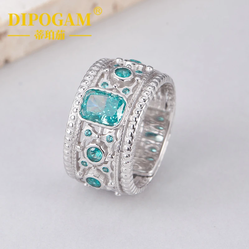 

Tatamosan Stone Palace s925 Pure Silver Paraiba Neon Blue Light Luxury Mosan Diamond Couple Fashion Sapphire Jewelry Ring